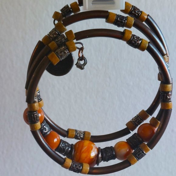 Women's Brown Mix Wraparound Bracelet w/Coin Accent - NWOT - Picture 2 of 10